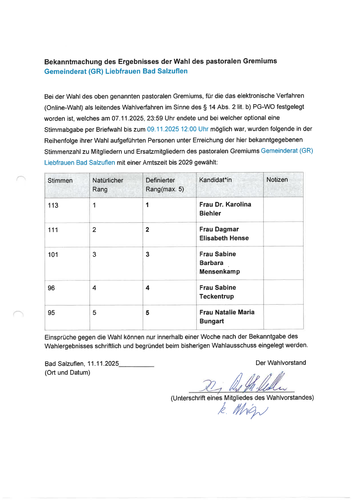 Bekanntmachung GR Liebfrauen