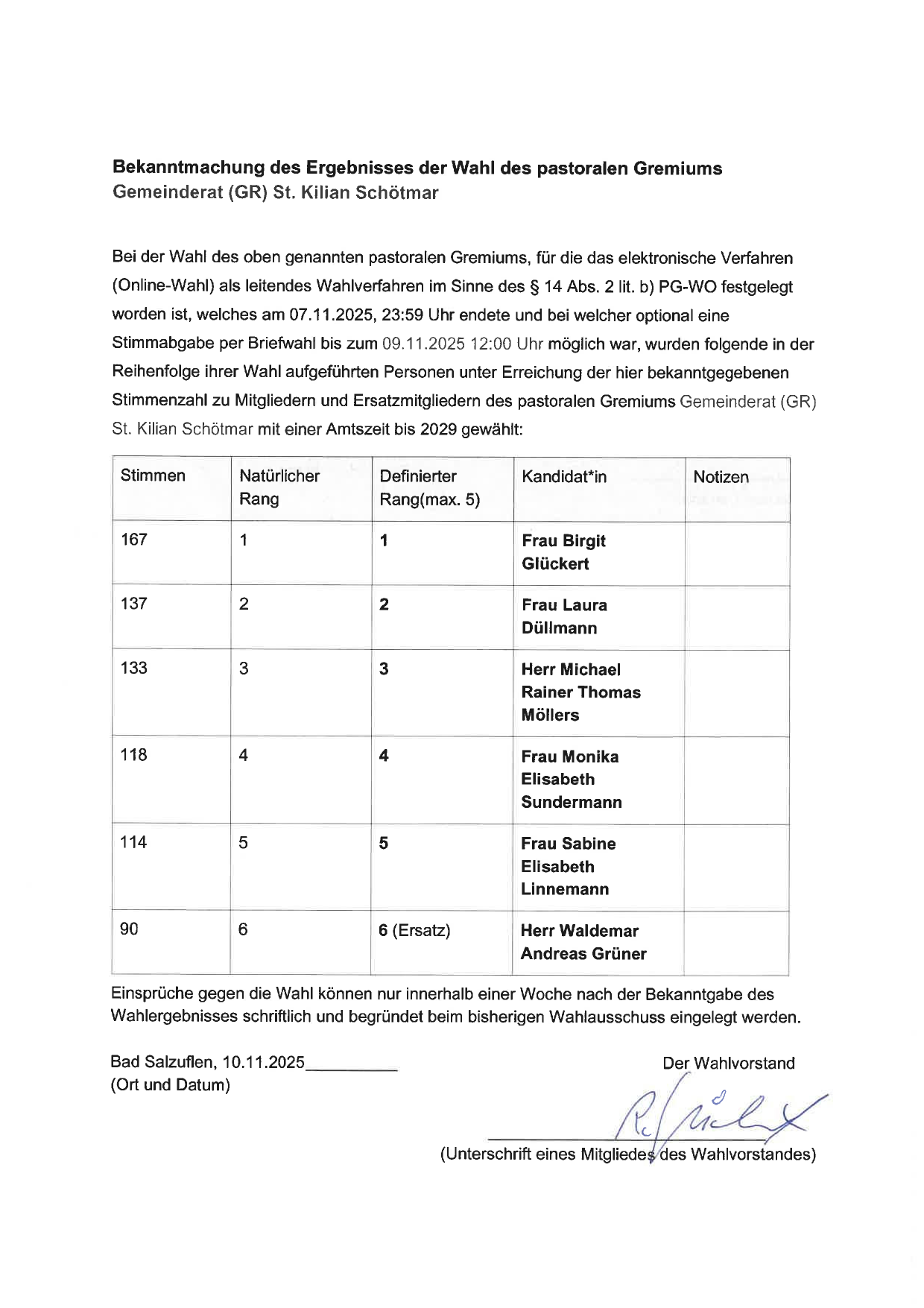 Bekanntmachung GR St. Kilian