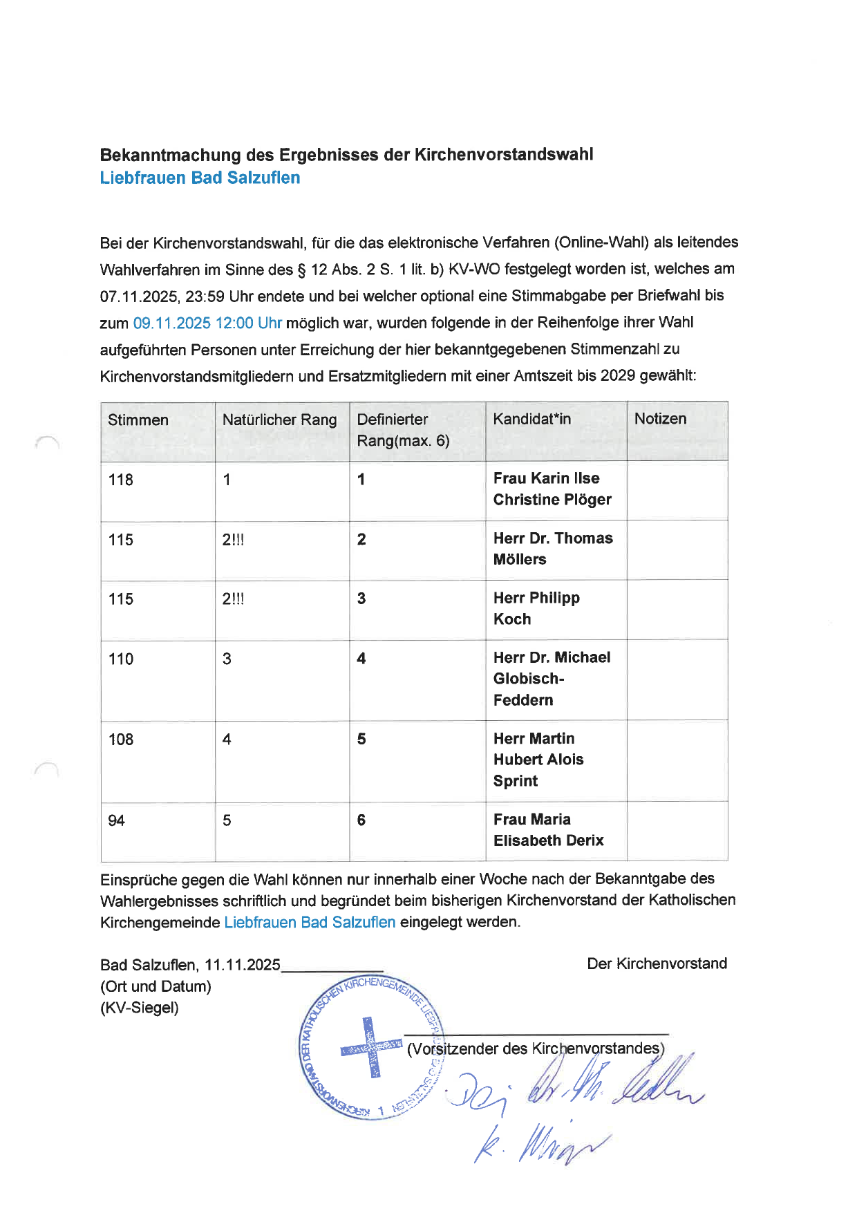 Bekanntmachung KV Liebfrauen