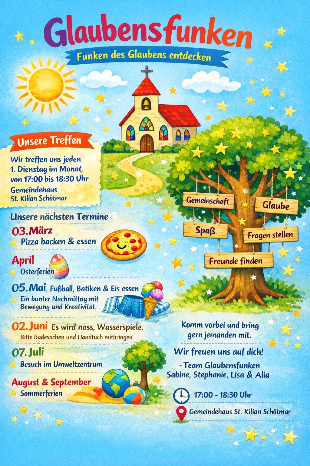 Wir treffen uns jeden 1. Dienstag im Monat von 17 bis 18.30 Uhr im Gemeindehaus St. Kilian Schötmar