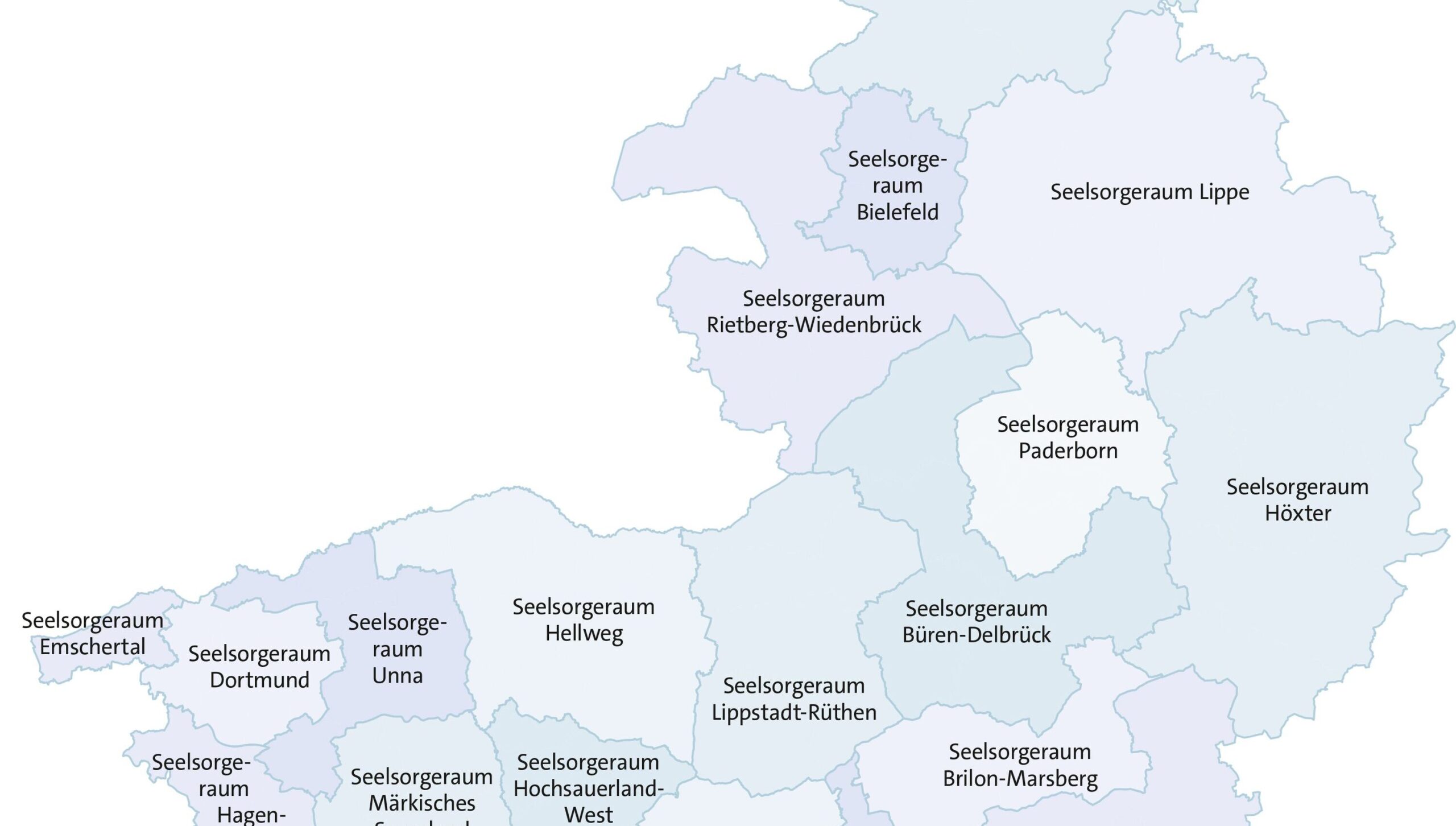 Karte des Erzbistums Paderborn mit den neuen Seelsorgeräumen.